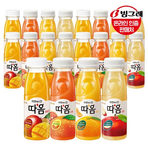 [G]빙그레 따옴 주스 4종 235ml 20병 /오렌지/자몽/애플망고/사과, 따옴 235ml/ 사과5+자몽5+오렌지5+애플망고5