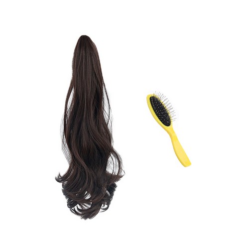다이나토리 45cm 웨이브 펌 포니테일 미니 집게 가발 + 가발전용빗, 브라운 블랙