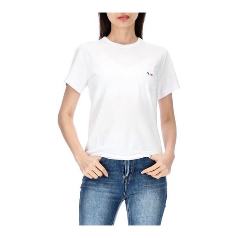 메종키츠네 FW00107KJ0010 P100 트리컬러 폭스 패치 포켓 여성 반팔티