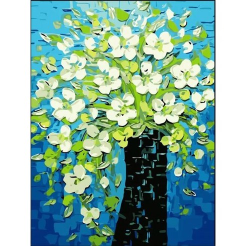 보석십자수 DIY 다이아몬드 캔버스 가로형 40 x 30cm, 화이트 플라워