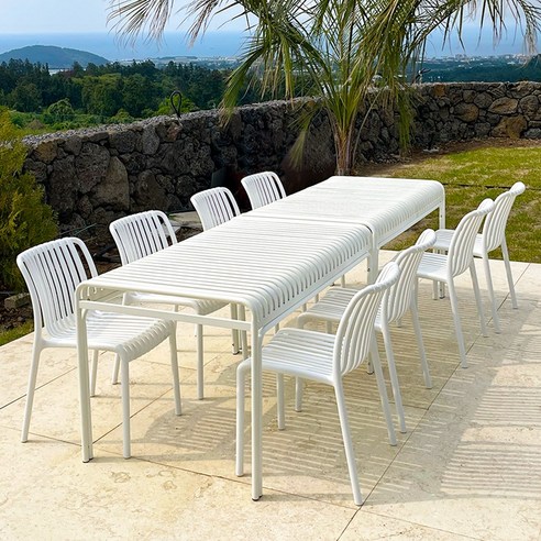 팰리마린세트 야외 플라스틱 인테리어 카페의자 야외테이블세트, 4인세트(테이블130), 팔걸이X, 화이트