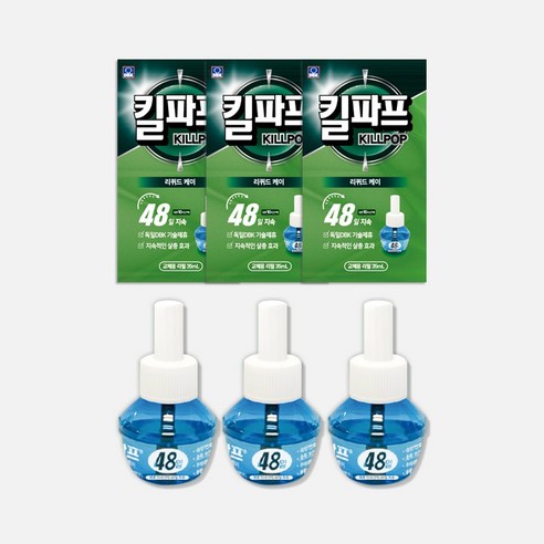 킬파프 리퀴드 액체 전자 모기향 전기 모기약 액상 훈증기 리필액 세트 플러그형 1+1, 리퀴드 리필, 3개