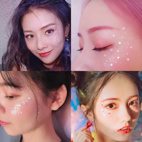 [정품] 페이스 메이크업 글리터 파츠 12개입 반짝이 네일아트 크리스마스 파티 체육대회 연말파티 신년회 송년회 홈파티, 3_디자인 C, 1개