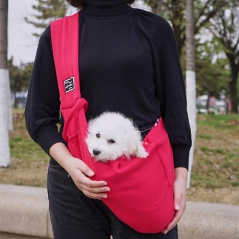 반려동물 강아지 슬링백 이동가방 포대기 반려견 포대기, 레드