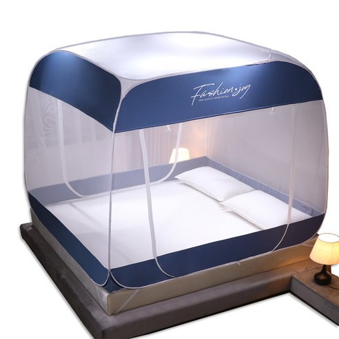 셀링온 원터치 침대 모기장 3초 방충망 텐트 사각 대형 1인용 2인용, 살구색
