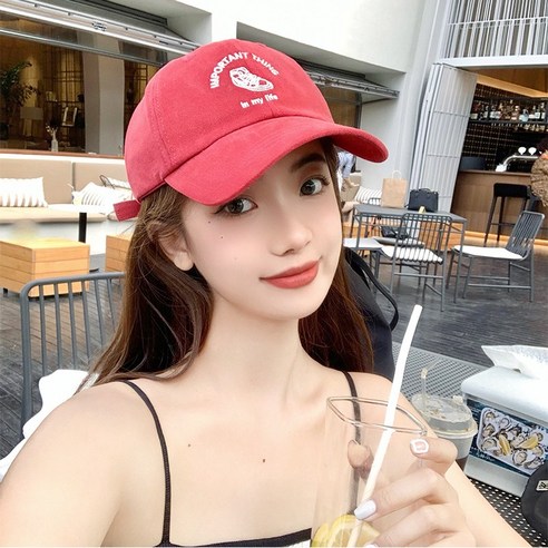 한국어 스타일 스티커 야구모자 봄여름 선캡 빈티지 페도라, 레드