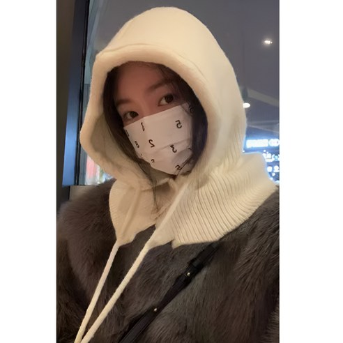 키타 바라클라바 따뜻한 방한 니트 넥워머, 화이트, 1개