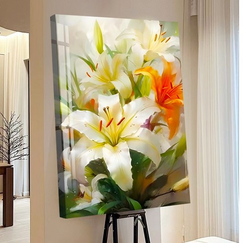 votgl 보석십자수 캔버스형 DIY 액자형 풍경 인물 꽃식물50x40cm, 045나리꽃, 1개
