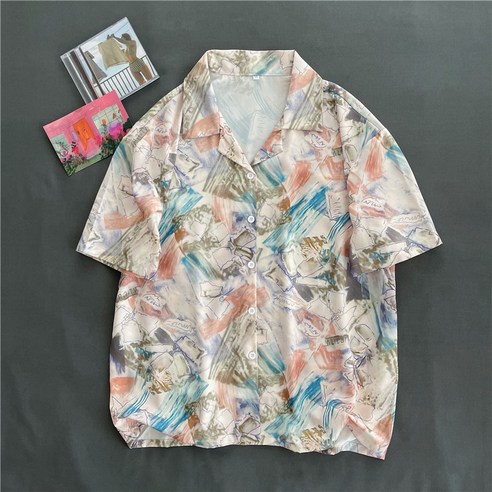 YANG 여름 한국 스타일 유행 넥타이 염색 인쇄 반팔 여성의 모든 일치 느슨한 틈새 디자인 셔츠 탑