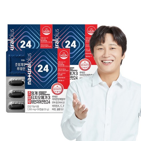 내츄럴플러스 차태현 초알루 저온 초임계 알티지 오메가3 루테인 지아잔틴 24 / 식물성캡슐 7중복합기능성 비타민A C E 아연, 30정, 3개