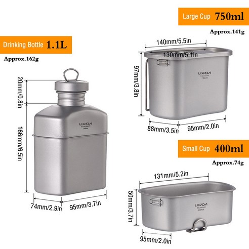 LIXADA 900/1600ML 티타늄 주전자 컵 초경량 휴대용 걸이 뚜껑 접이식 손잡이 야외 캠핑 하이킹 식기, 하나, 1 Set