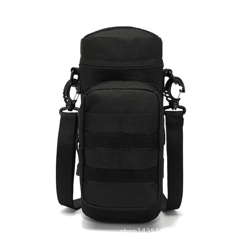 주전자 가방 야외 보온 컵 가방 대용량 숄더 크로스 여행 컵 가방 핸드폰 허리 가방 벨트 착용 가능, 검은색