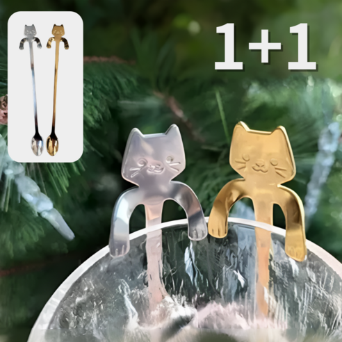 귀여움과 실용성을 갖춘 고양이 컵걸이 & 롱 티스푼 세트