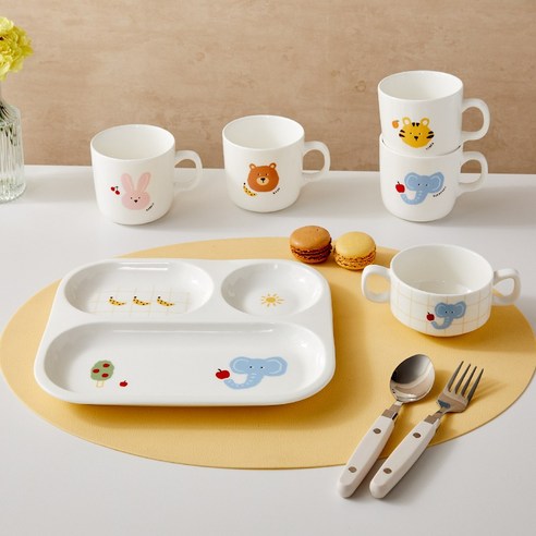 귀엽고 실용적인 사파리 디자인, 안전하고 편리한 도자기 식판세트