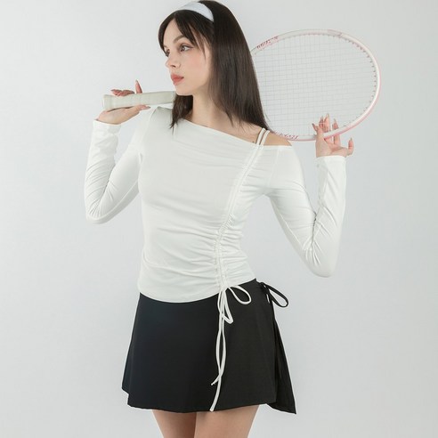 세련되고 편안한 요가 연습을 위한 요가 운동복 보트넥 숄더 셔링 긴팔 티