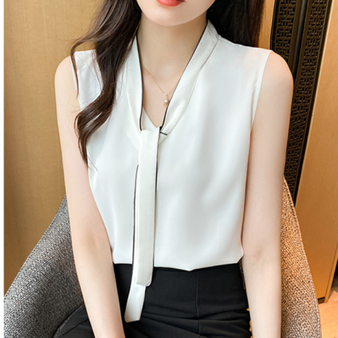 여름의 우아함을 더하는 쉬폰 민소매 타이 블라우스 248