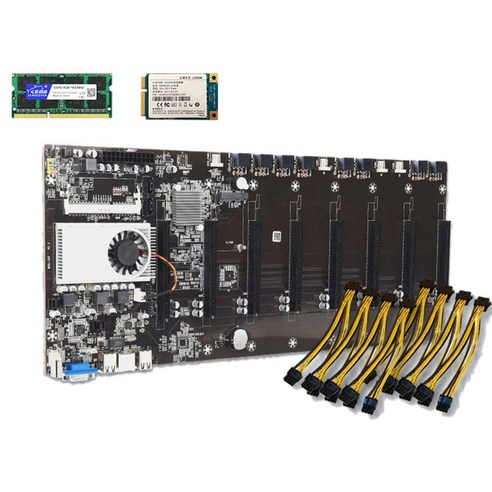 광업 마더 보드 8 GPU Bitcoin Crypto Ethereum 광업 4GB DDR3 1600MHz RAM 1037U 128GB MSATA SSD 전원 케이블, 보여진 바와 같이, 하나