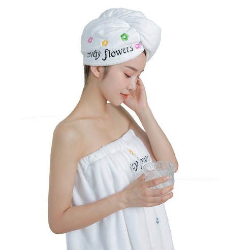 산호 양털 두꺼워진 웨어러블 헤어 드라이어 캡 극세사 빨리 드라이 고급형, 평균, 만화 화훼 세트