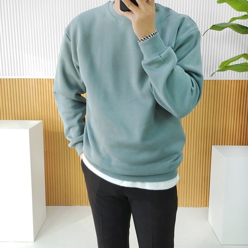 로니제이 남녀공용 오버핏 데일리 면 쭈리 기모 코튼 무지 맨투맨