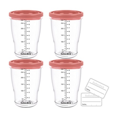 베베락 엘파 밀폐 이유식용기 120ml 180ml 240ml 280ml(4개입), 엘파280ml, (피치핑크4P)