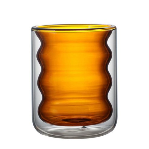 200 ml 유리 컵 이중 벽 둥근 입 마시는 컵 우유 머그잔 가정용 내열성, 노란색, 높은 붕규산 유리