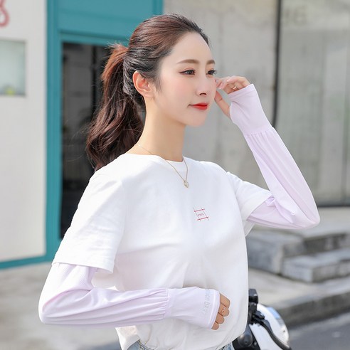 선 스크린 소매 여성 느슨한 문자 절반 손가락 긴 얼음 소매, 밝은 보라색의 느슨한 버전, 평균 코드