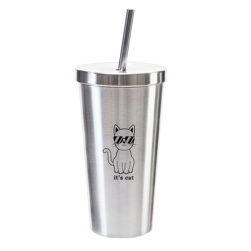잇츠캣 스텐 보온 보냉 빨대 텀블러 500ml 캐릭터 스트로우 컵, 1개