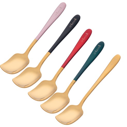 DFMEI onlycook 컬러 짧은 핸들 커피 스푼 절묘한 스테인레스 스틸 작은 숟가락 가정용 황금 디저트 요구르트 교반 숟가락, 하나, 색깔1