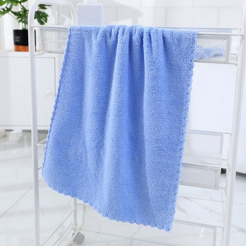코랄 벨벳 테두리 수건 흰색 세수 수건 부드럽다 흡수 선물 가정용 잘 퇴색, 35x75, 연 남색