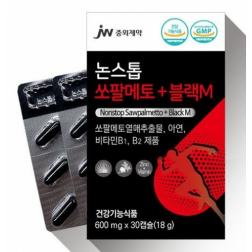 JW중외제약 논스톱 쏘팔메토 블랙마카 남자 활력 전립선 영양제, 2개, 30캡슐, 30정