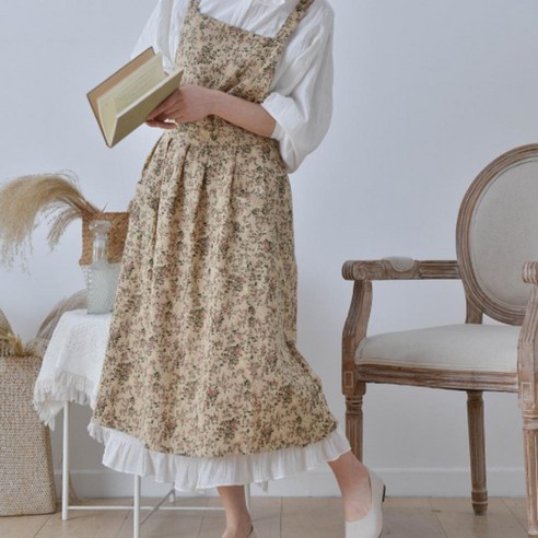살림대첩 플라워가든 원피스앞치마, 1개, 브라운