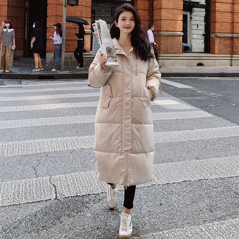 리얼 샷 겨울 다운 재킷 여성용 루즈 코튼 패딩 코트 한국어 스타일 긴 커플 코튼 패딩 코트