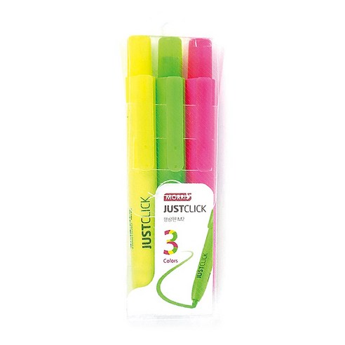 모리스 저스트클릭 3색 형광펜 M2, Yellow, Yellow Green, Pink, 3개