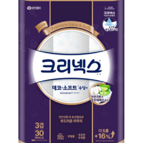 크리넥스 3겹 데코 앤 소프트 수딩 플러스 화장지 25m, 30개입, 2개