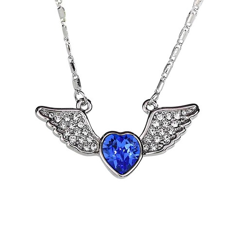 브랜드없음 숙녀 패션 다이아몬드 목걸이 전체 하트 천사 날개 펜던트 블루