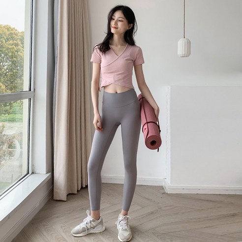 DFMEI 요가 바지 여성 스트레치 꽉 겉옷 운동복 높은 허리 엉덩이 리프팅 기본 스포츠 바지