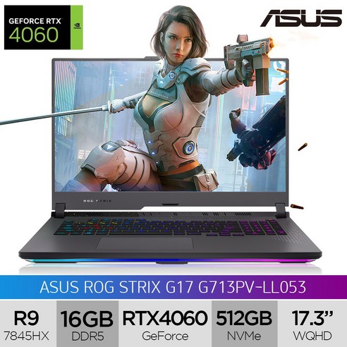 에이수스 2023 ROG 스트릭스 G17 지포스 RTX 4060, Eclipse Gray, 512GB, 16GB, Free DOS, G713PV-LL053