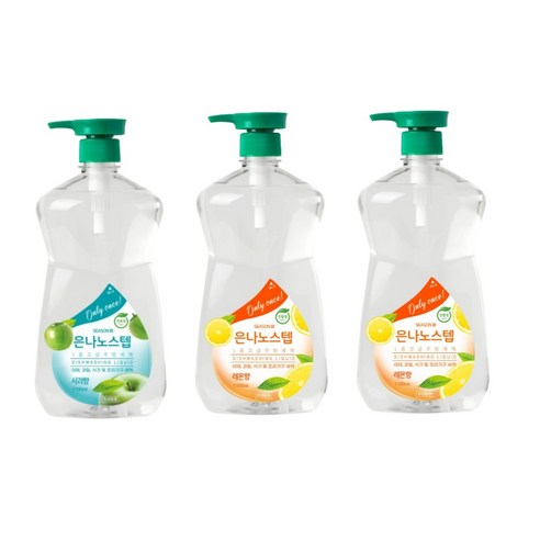 은나노스텝 시즌3 1100ml 주방세제 3개 (펌프3개), 사과향1개+레몬향2개(펌프3개) 은나노스텝자몽세제