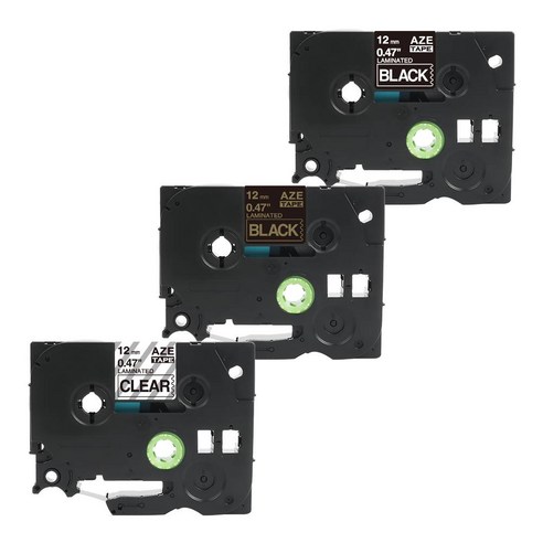 우리네라벨 브라더 라벨테이프 12mm 3개 세트 호환 PT-P300BT PT-P710BT, 투명바탕검정글씨+검정바탕골드글씨+검정바탕흰색글씨
