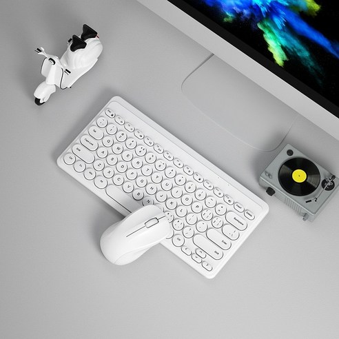 2.4G 무선 키보드 마우스 세트 USB 79 키 캡 음소거 미니 무선 게임 키보드 마우스 콤보 키트 PC 게이머 컴퓨터 노트북, white set, 하나, 하나