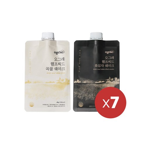 햄프씨드쉐이크x7팩 곡물 흑임자 1주 세트 식물성단백질 프로틴쉐이크, 햄프씨드 쉐이크 흑임자맛, 7개, 45g