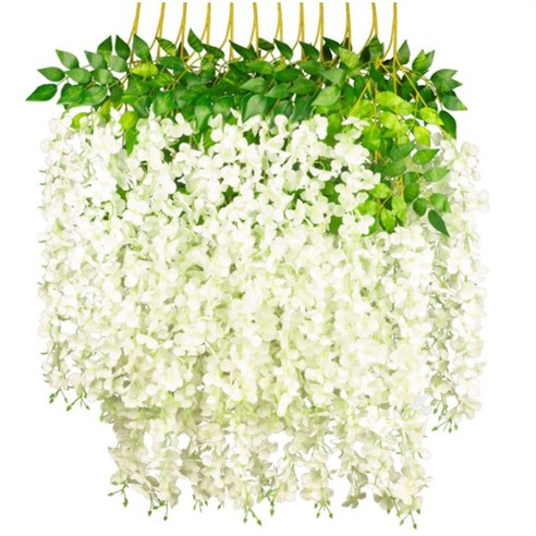 Retemporel 12 조각 등나무 인공 꽃 실크 가짜 포도 나무 화환 웨딩 파티 정원 벽 장식 b에 대 한 매달려 꽃, 하얀색