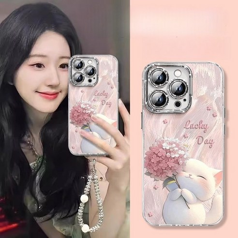 LAICAI라이차이 아이폰 고양이 귀여운 일러스트 TPU 카메라풀커버핸드폰케이스