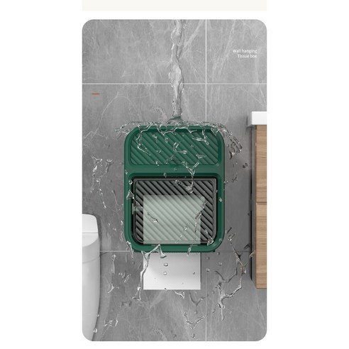 무타공 다용도 욕실/화장실 방수 벽걸이 선반 및 휴지걸이 티슈 케이스 – 라이트그린 화장실휴지걸이