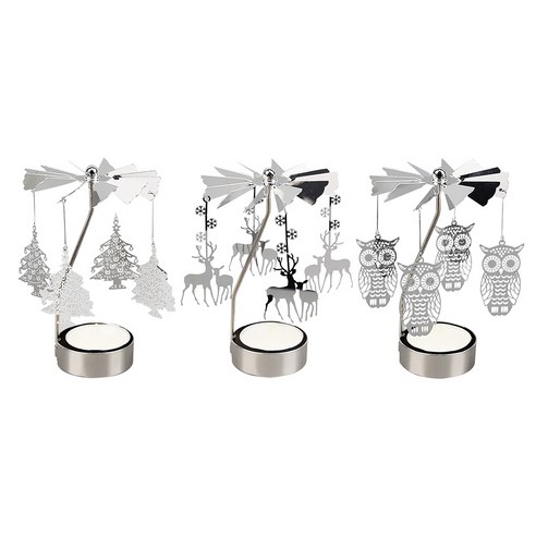 노 브랜드 3 pcs 금속 tealight 촛대 캔들 스피너 회전 촛대를위한, 은