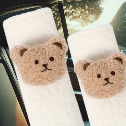 곰돌이 안전벨트 커버 인형 2개 세트 – 연브라운 유아용안전벨트