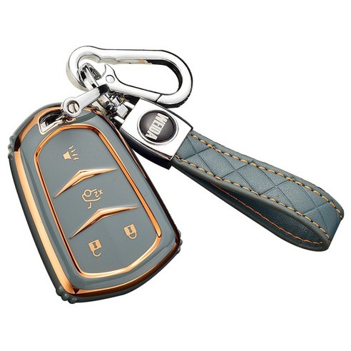 baina 캐딜락 키 케이스 XT5 XT4 SRX CT5 XT7 ATSL CT6 스마트 키 케이스 키체인, A형4개의 버튼, 회색 파랑