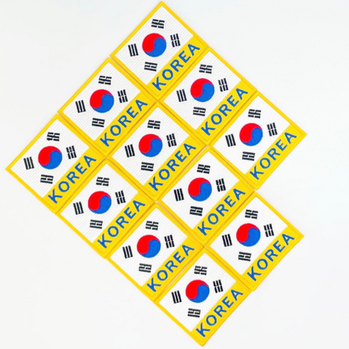태극기 자수패치 마크 자수 오바로크 미싱용 가방 해외여행필수, [04] KOREA 노랑태극기, 11개