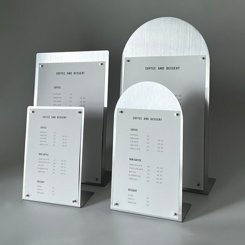 메탈 실버 A4 메뉴판 국내제작 스텐 테이블 스탠드 클립보드, A4 사각형 (미니원형자석 4개포함)