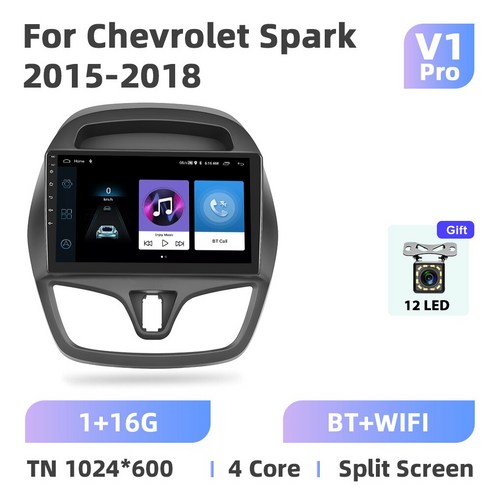 Podofo 쉐보레 스파크 2015 2018 멀티미디어 비디오 플레이어안드로이드 2din 자동차 라디오GPS 네비게이션무선 카플레이4G 와이파이 DSP, [02] 1 16G CAM 스파크네비마감재